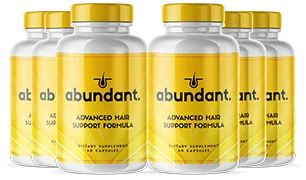 Abundant hair support capsules shown together, available in 1, 3 and 6-bottle packages