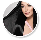 Woman with sleek, shiny dark hair