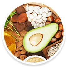 Avocado, nuts and seeds, sources of vitamin E